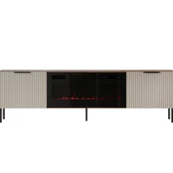 Mobile porta TV 181x53h cm con caminetto elettrico 2 ante beige cashmere noce Serenia