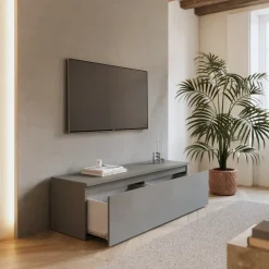 Mobile porta TV 138x40h cm con cassettone grigio scuro Sunset