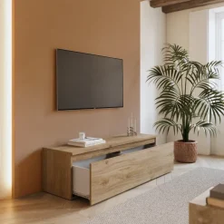 Mobile porta TV 138x40h cm con cassettone rovere chiaro Sunset