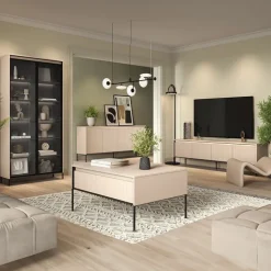 Mobile porta TV 193x56h cm con LED 4 ante cannettato beige nero Camelia