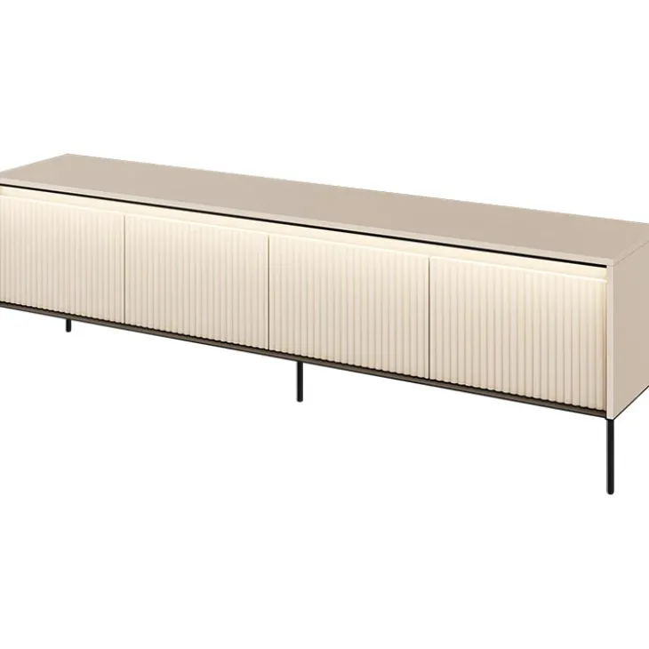 Mobile porta TV 193x56h cm con LED 4 ante cannettato beige nero Camelia