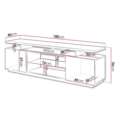Mobile porta TV 180x56h cm con led bianco lucido Blackburn