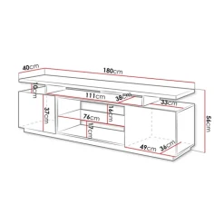 Mobile porta TV 180x56h cm con led grafite lucido Blackburn