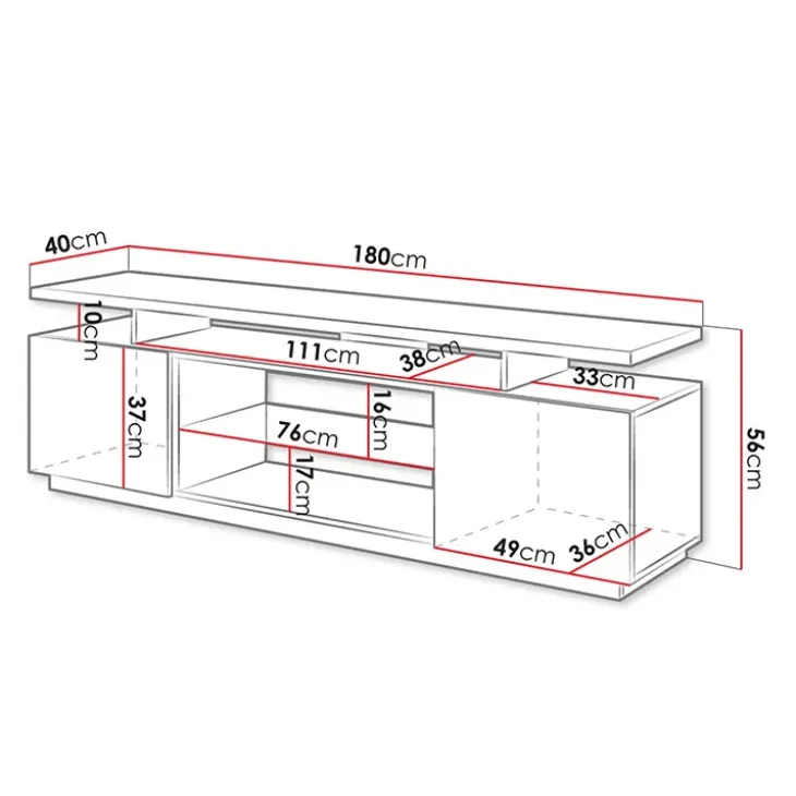 Mobile porta TV 180x56h cm con led nero lucido Blackburn
