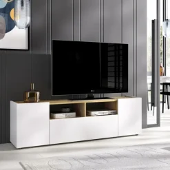 Mobile porta TV 142x44h cm legno rovere bianco Esteban