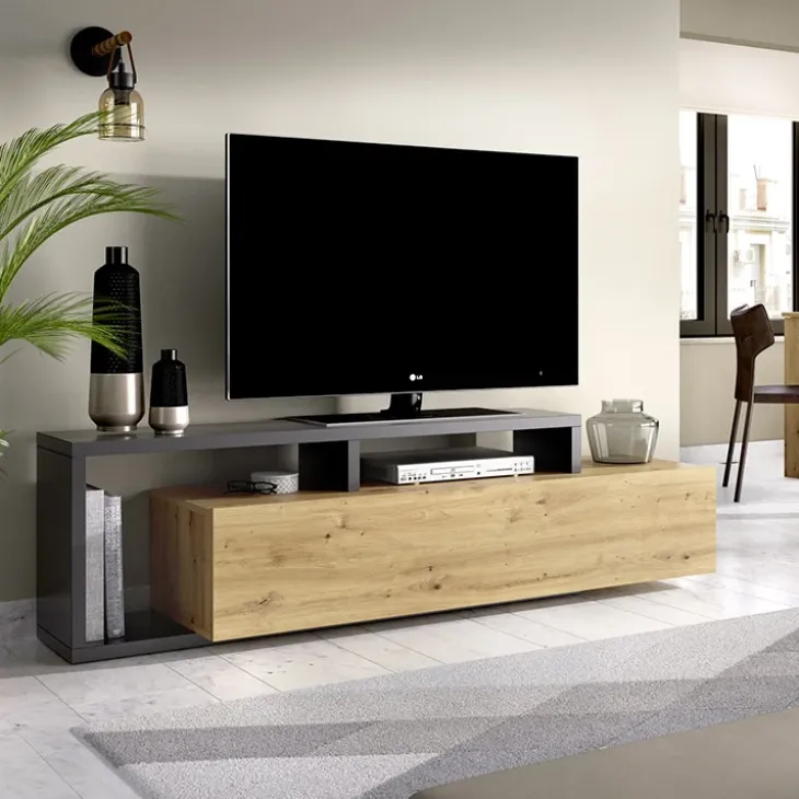 Mobile porta TV 165x47h cm legno rovere grafite Morientes