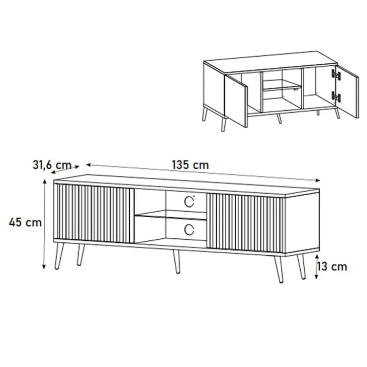 Mobile porta TV 135x45h cm moderno 2 ante bianco cannettato Celestia