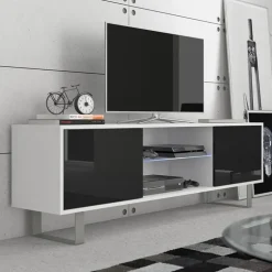Mobile porta TV 160x53h cm moderno bianco opaco nero lucido Kelli