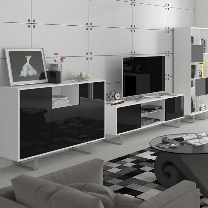 Mobile porta TV 160x53h cm moderno bianco opaco nero lucido Kelli
