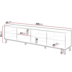 Mobile porta TV 200x52h cm moderno con frontale decorato grigio lucido Placida