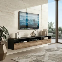 Mobile porta TV 270x42h cm moderno noce antico nero frassinato Emotion Gihome®