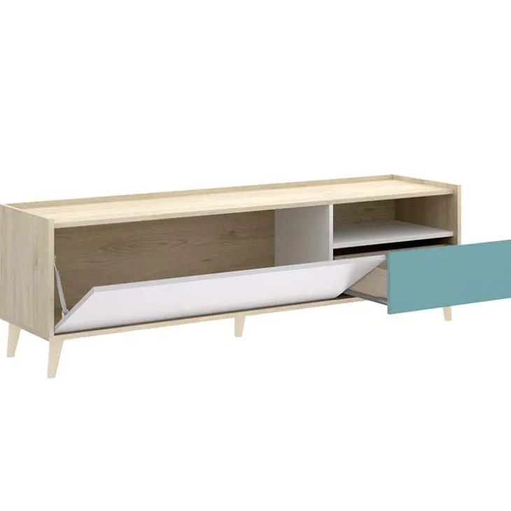 Mobile porta TV 155x47h cm moderno rovere grigio bianco petrolio Dominic
