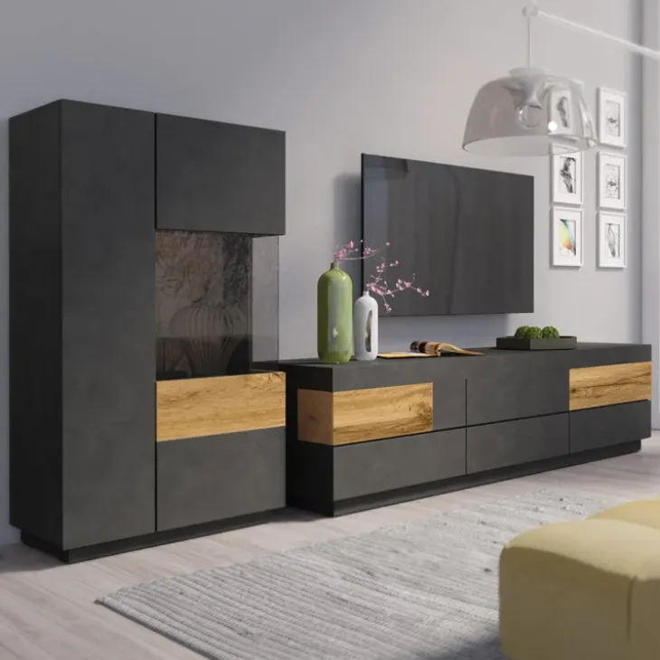 Mobile porta TV 206x54h cm moderno soggiorno antracite rovere Bahama