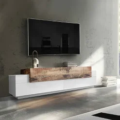 Mobile porta TV 200x52h cm moderno soggiorno bianco pero Milos Gihome®