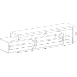 Mobile porta TV 219x52h cm moderno soggiorno nero opaco Megan Gihome®