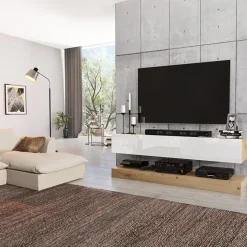 Mobile porta TV 138x70h cm rovere bianco lucido Bolivar