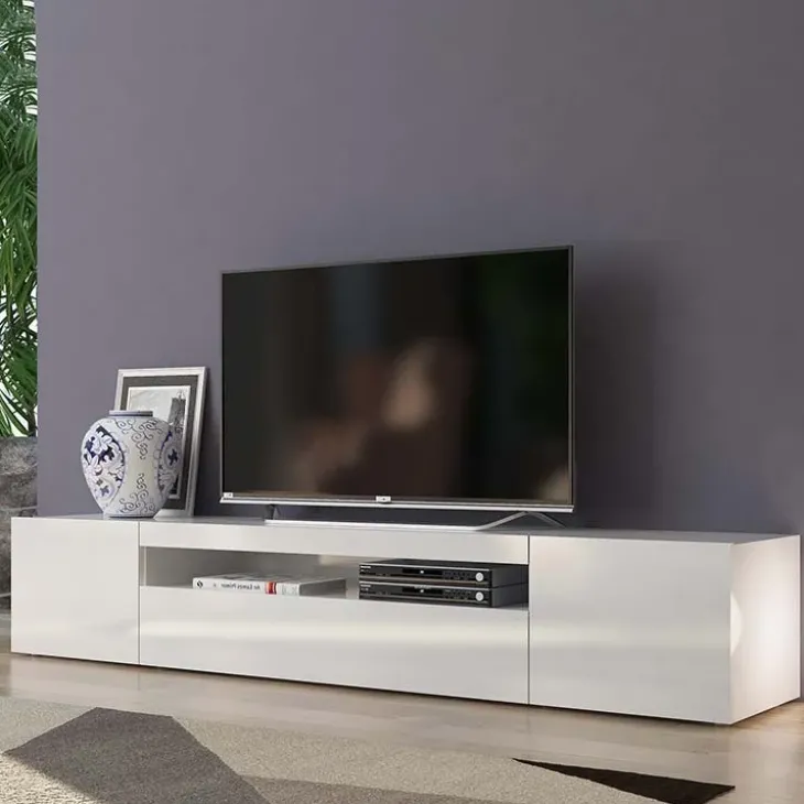 Mobile porta TV 200x37h cm soggiorno bianco laccato lucido Light Big Gihome®
