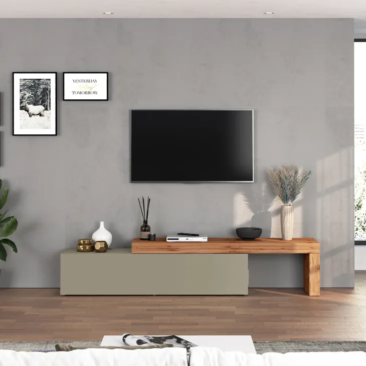 Mobile porta tv 230x51h cm tortora rovere Block