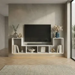 Mobile porta TV 183x54h cm 4 vani a vista moderno multifunzione bianco Camaleo