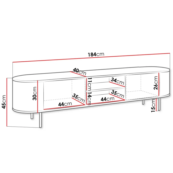 Mobile porta tv 184x45h cm 2 vani rovere effetto marmo nero Roundi