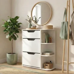 Mobile scarpiera ingresso 90x106h cm 1 cassetto 2 ante a ribalta 3 vani a vista bianco Alma