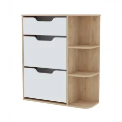 Mobile scarpiera ingresso 90x106h cm 1 cassetto 2 ante a ribalta 3 vani a vista rovere bianco Alma