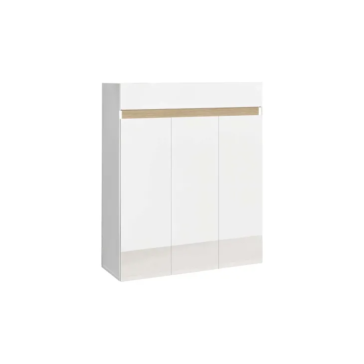 Mobile scarpiera multiuso ingresso 94x114h cm 3 ante 1 cassetto bianco lucido top rovere Noren