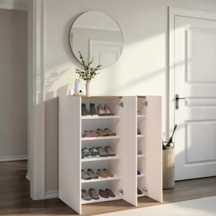 Mobile scarpiera multiuso ingresso 94x114h cm 3 ante beige cashmere top rovere scuro Mercor