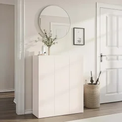 Mobile scarpiera multiuso ingresso 94x114h cm 3 ante beige cashmere top rovere scuro Mercor
