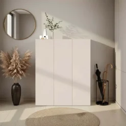 Mobile scarpiera multiuso ingresso 94x114h cm 3 ante beige cashmere top rovere scuro Mercor