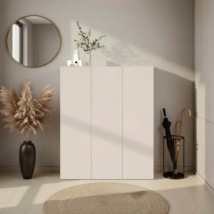 Mobile scarpiera multiuso ingresso 94x114h cm 3 ante beige cashmere top rovere scuro Mercor