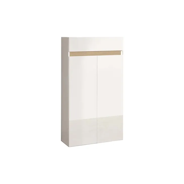 Mobile scarpiera multiuso ingresso 63x114h cm 2 ante 1 cassetto bianco lucido top rovere Noren