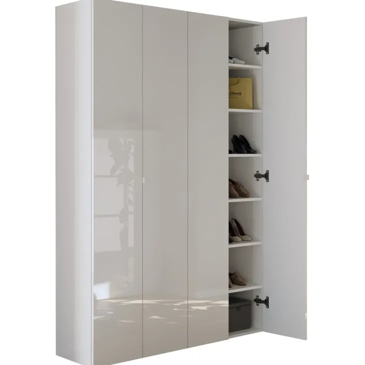 Mobile scarpiera multiuso ingresso 126x186h cm 4 ante bianco lucido Roks