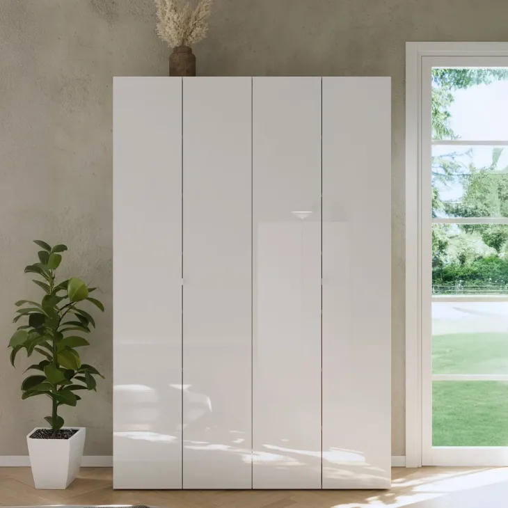 Mobile scarpiera multiuso ingresso 126x186h cm 4 ante bianco lucido Roks