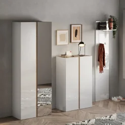 Mobile scarpiera multiuso ingresso 70x111h cm 2 ante bianco lucido rovere Welky