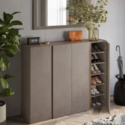 Mobile scarpiera multiuso ingresso 140x111h cm 4 ante marrone bronzo rovere scuro Welky