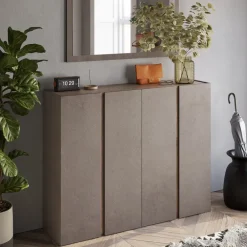 Mobile scarpiera multiuso ingresso 140x111h cm 4 ante marrone bronzo rovere scuro Welky