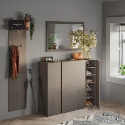 Mobile scarpiera multiuso ingresso 140x111h cm 4 ante marrone bronzo rovere scuro Welky