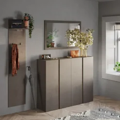 Mobile scarpiera multiuso ingresso 140x111h cm 4 ante marrone bronzo rovere scuro Welky