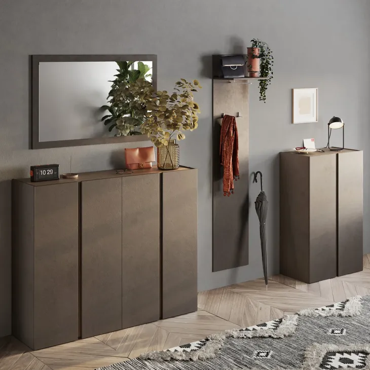Mobile scarpiera multiuso ingresso 70x111h cm 2 ante marrone bronzo rovere scuro Welky