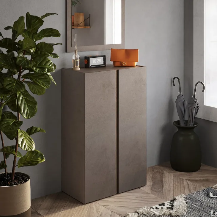 Mobile scarpiera multiuso ingresso 70x111h cm 2 ante marrone bronzo rovere scuro Welky