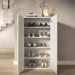 Mobile scarpiera multiuso ingresso 63x116h cm 2 ante bianco lucido Roks