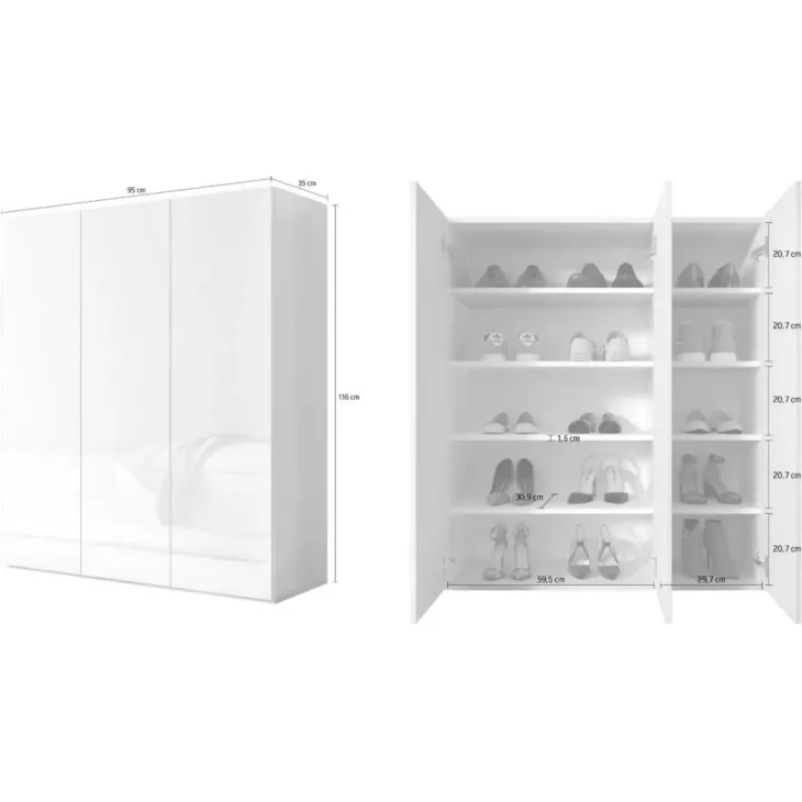 Mobile scarpiera multiuso ingresso 95x116h cm 3 ante bianco lucido Roks