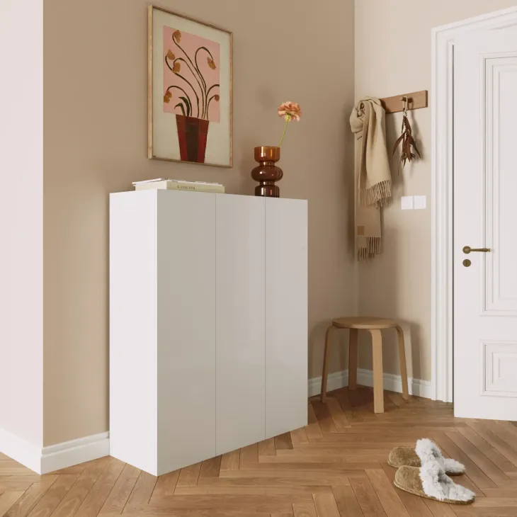 Mobile scarpiera multiuso ingresso 95x116h cm 3 ante bianco lucido Roks
