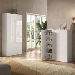 Mobile scarpiera multiuso ingresso 95x116h cm 3 ante bianco lucido Roks