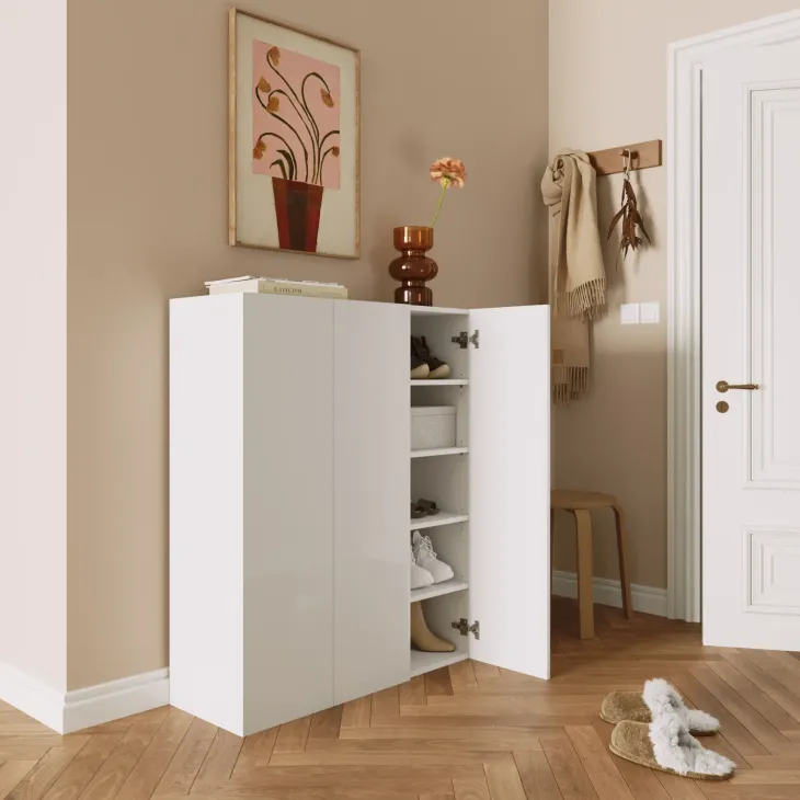 Mobile scarpiera multiuso ingresso 95x116h cm 3 ante bianco lucido Roks
