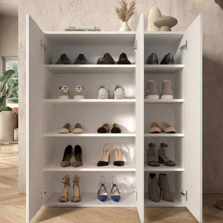 Mobile scarpiera multiuso ingresso 95x116h cm 3 ante bianco lucido Roks