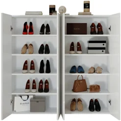 Mobile scarpiera multiuso ingresso 124x113h cm 4 ante bianco lucido Roks