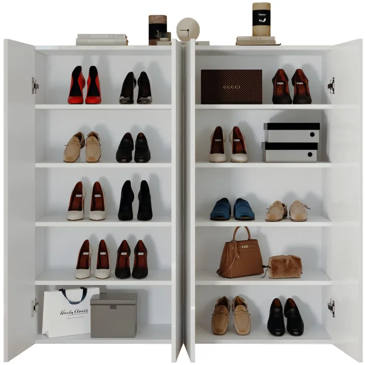 Mobile scarpiera multiuso ingresso 124x113h cm 4 ante bianco lucido Roks