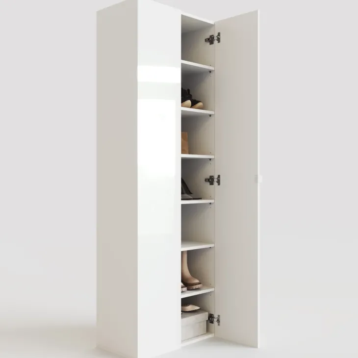 Mobile scarpiera multiuso ingresso 63x186h cm 2 ante bianco lucido Roks